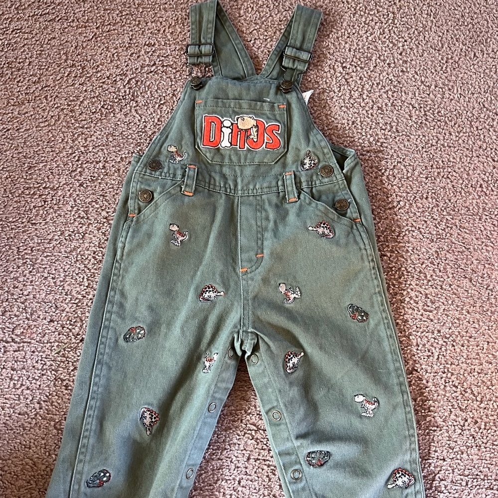 Rebels Kids Olive Overalls with Dino Patch
